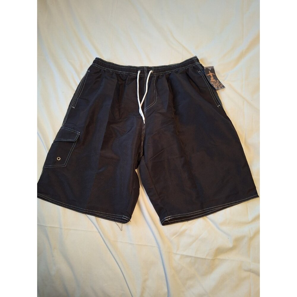 Srnede  Men's XL Cargo Swim Trunks Black NWT Mesh Lining Pockets Drawstring